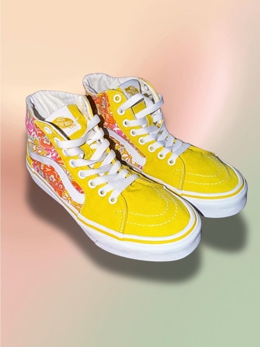 Vans Sk8-Hi Yellow Floral Retro Flower Print Men’s 5.5 Women’s 7